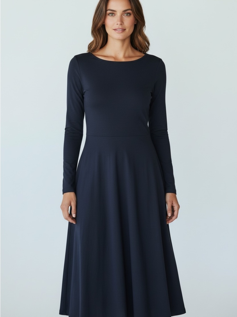 Reformation XL Dress Black Organic Cotton Stretch Boat Neck Midi Long Sleeve